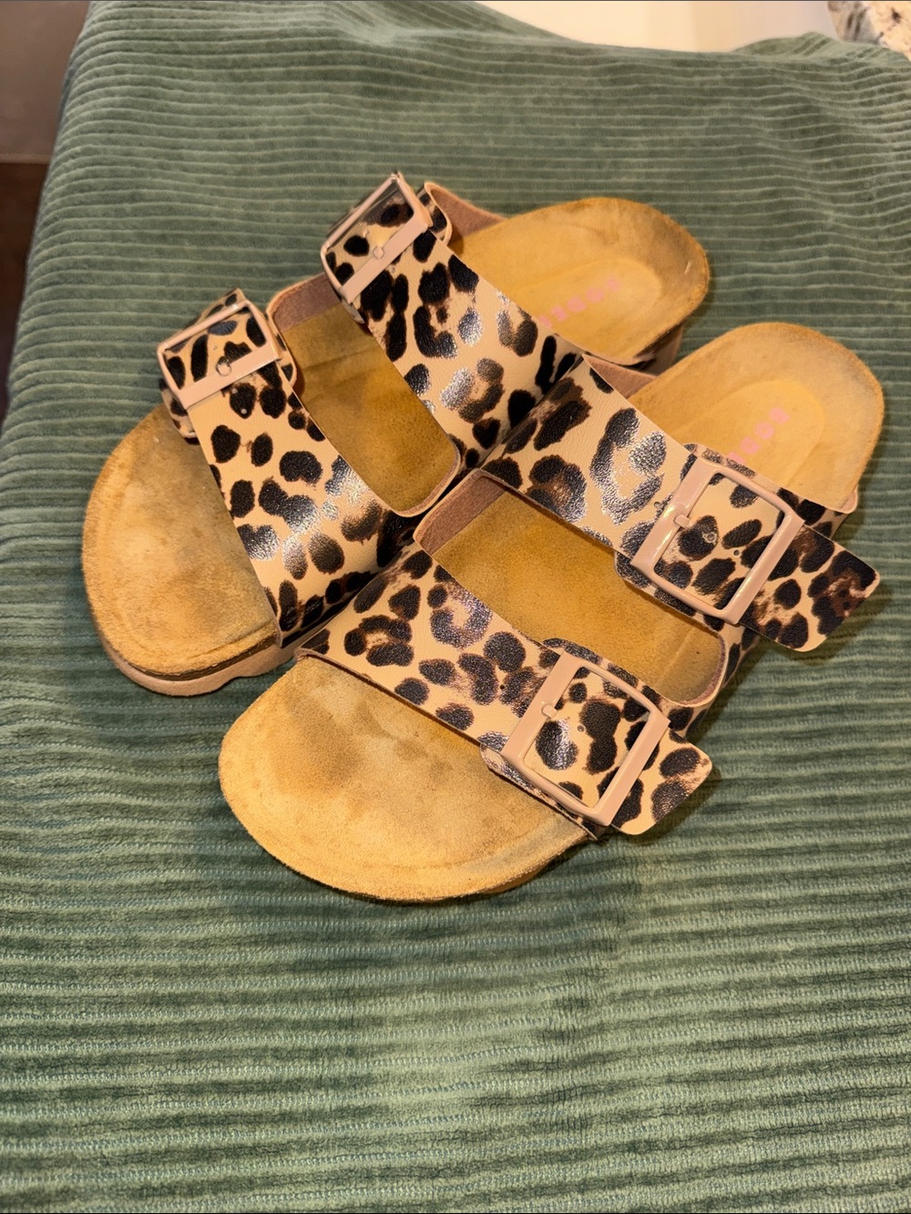 Boden Leopard Print Double-Buckle Slide Sandals - Tan/Black
